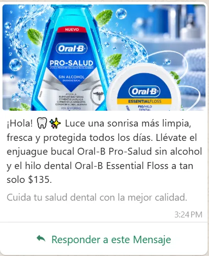 Vista previa de una plantilla de marketing con productos Oral-B y una oferta de $135